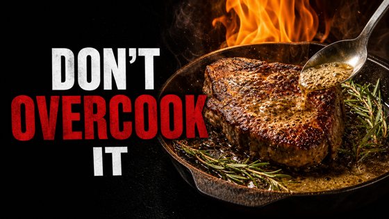 Thumbnail made with Picked Design for a cooking channel: do not overcook your steak
